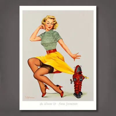 All Wound Up Pin-Up Print - A retro style pin-up poster by Fiona Stephenson