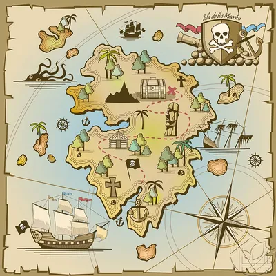 пиратская карта сокровищ дети виниловый ковер - TenStickers