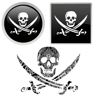 Пиратский череп со скрещенными саблями - нашивка на термо основе купить