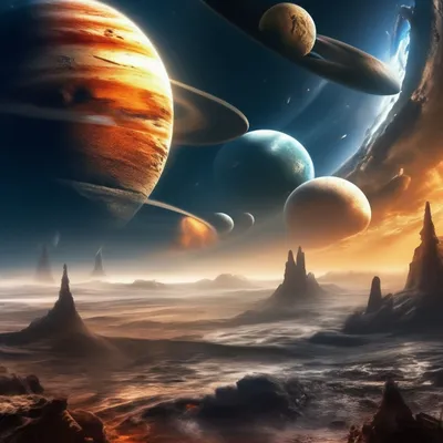 Вид с другой планеты на Юпитер в…» — создано в Шедевруме