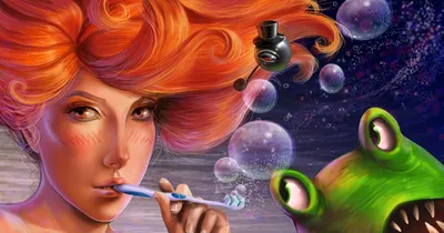 Картинка рыжих Мыльные пузыри Волосы Фэнтези