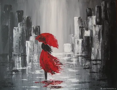 Картина \"Девушка под дождем\", холст, акрил в интернет-магазине на Ярмарке  Мастеров | Картины, Ефремов - доставка по России. Товар продан.