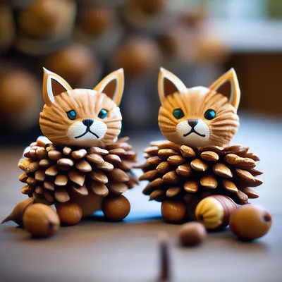 Два котика , поделка из шишек и …» — создано в Шедевруме