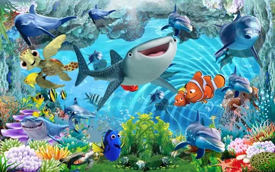 Фотообои на стену Подводный мир мультфильмов - Разное Для малышей Для  мальчиков Для девочек Подводный мир Разное Мультфильмы Сказки