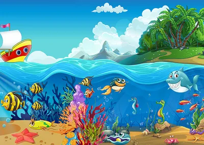 Подводный мир милый мультяшный фон, морская жизнь, иллюстрация, океан фон  картинки и Фото для бесплатной загрузки