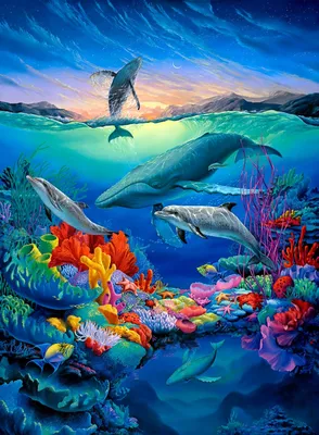 Подводный мир - натуральная фреска на заказ. Фреска Подводный мир (26254)