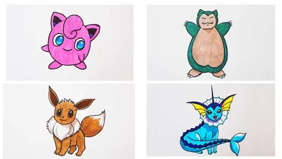 Как нарисовать покемонов: джиглипуф, снорлакс, иви, вапореон how to draw a  pokemon | Art School - YouTube