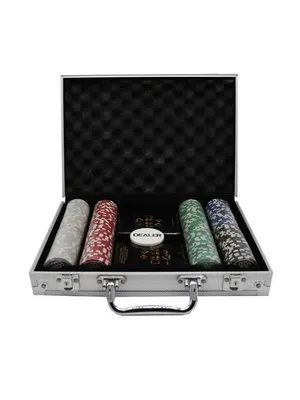 Набор для игры в Покер в металлическом кейсе (2 колоды, фишки 300 шт., 5  кубиков), 20.5