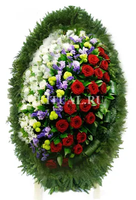 Ритуальный венок «Капля огромная №4» на похороны из искусственных роз и  лилий.