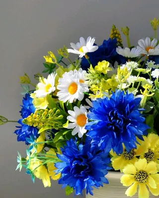 Картина Натюрморт маслом \"Букет полевых цветов в синей вазе\" 40x50 KI201101  купить в Москве