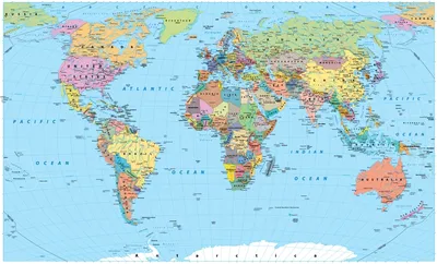 Купить фотообои \"Политическая карта мира на английском\" в интернет-магазине  в Москве