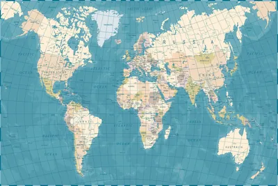 Политическая карта мира-6. Обои на заказ - печать бесшовных дизайнерских  обоев для стен по своему рисунку