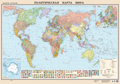 ᐉ Карта мира политическая на бумажном холсте 1,5х0,9 м (470136)