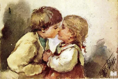 Фотографии девочка мальчишки Дети целует Любовь