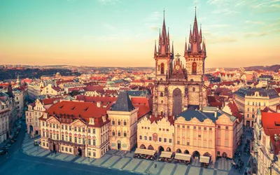 Фотообои Прага вид сверху на площадь купить на стену • Эко Обои