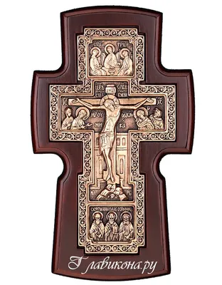 Православный крест деревянный (широкий) с посеребрением, на натуральном  дереве