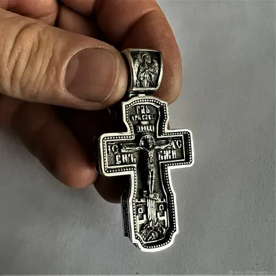 Православный крест с чёрным родием из платины 950 пробы Купить в Москве