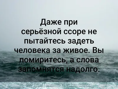 Даже при серьёзной ссоре не пытайтесь задеть человека за живое. Вы  помиритесь, а слова запомнятся надолго. | ВКонтакте