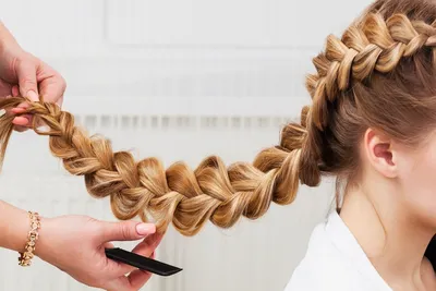 Ажурная французская коса, прическа с длинных волос Stock Photo | Adobe Stock