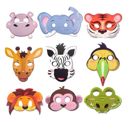 9 шт./компл. маски с животными джунгли, игры на день рождения, смешные  маски с рисунком животных для детей, предметы для дня рождения | AliExpress