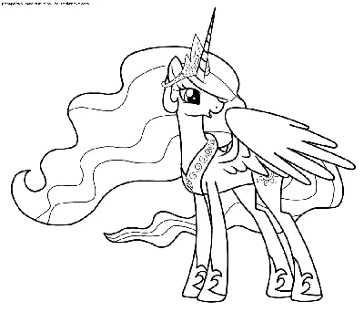 Раскраска Пони принцесса Селестия | Раскраски пони Принцесса Селестия  (Princess Celestia). Раскраски из мультфильма Мой маленьки пони (My Little  Pony)