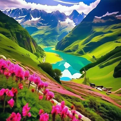 Скачать 1600x900 красивый пейзаж, горы, озеро, природа обои, картинки 16:9