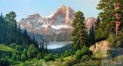 художественный фон природы с горами и озером, озеро, природа, Горы фон  картинки и Фото для бесплатной загрузки