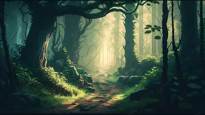 Красивый зеленый лес на рассвете | Премиум Фото