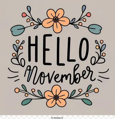 Hello November hand drawn lettering phrase 27989974 PNG