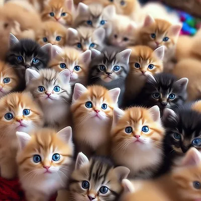 Тысяча милых котят в одном фото» — создано в Шедевруме