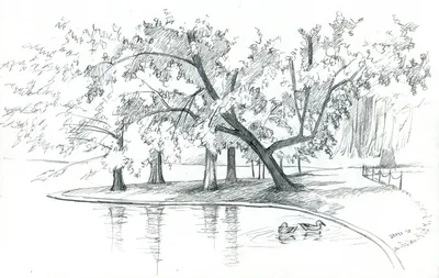 Рисунок карандашом - фонтан в Мисхорском парке