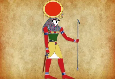 Портрет Ра, египетского бога солнца. Самый важный бог Древнего Египта.  Также известные как Амон-Ра и Ра-Хорахти. Векторная изолированная  иллюстрация. Человек с головой Ястреба и солнечным диском Векторное  изображение ©vgorbash 399868084