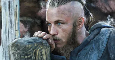 Обои на рабочий стол Портрет Ragnar Lothbrok / Рагнара Лодброка из сериала  Vikings / Викинги, by jere0020, обои для рабочего стола, скачать обои, обои  бесплатно