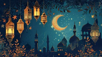 Рамадан Карим Красивая Открытка Арабское Происхождение Ураза Ночное Небо  Празднование — стоковая векторная графика и другие изображения на тему  Ramadan Kareem - iStock