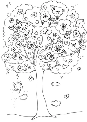 Раскраска Весеннее дерево | Раскраски для детей печать онлайн