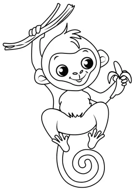 Раскраска Веселая обезьянка | Раскраски обезьянки. Раскраска обезьяна для  детей