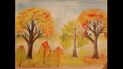 Рисунок : Осенние деревья ландшафта с желтым цветом Иллюстрация штока -  иллюстрации насчитывающей сад, художничества: 170417597