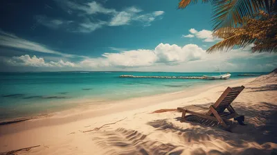 небольшой деревянный стул на пляже рядом с тропическим морским пейзажем,  расслабляющие пляжные картинки фон картинки и Фото для бесплатной загрузки