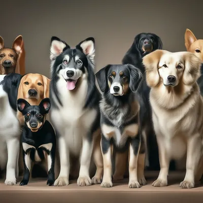 Самые разные породы собак стоят …» — создано в Шедевруме