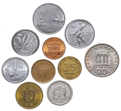 Монеты разных стран мира (10 стран, без повторов) стоимостью 390 руб.