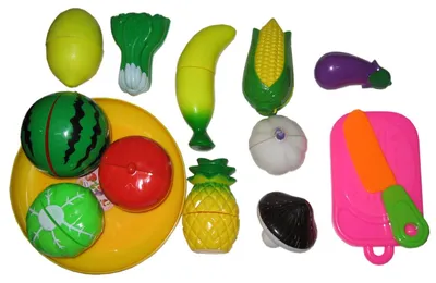 ᐉ Детский игровой набор разрезные овощи и фрукты на липучке 14 предметов  (2018 А)