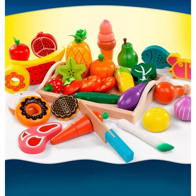 ᐉ Детский игровой набор разрезные овощи и фрукты на липучке 14 предметов  (2018 А)