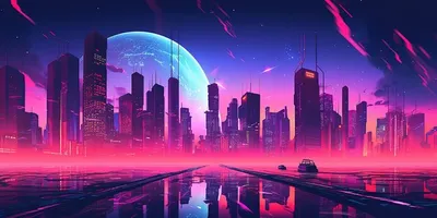 Картинки арт, retrowave, гора, автомобиль, пальмы, цветастый, неон,  свечение, цифровое искусство - обои 2560x1440, картинка №510811