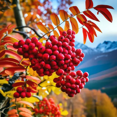 Рябина в саде города на ветви Красный цвет рябины осенью Стоковое  Изображение - изображение насчитывающей еда, листы: 127454189