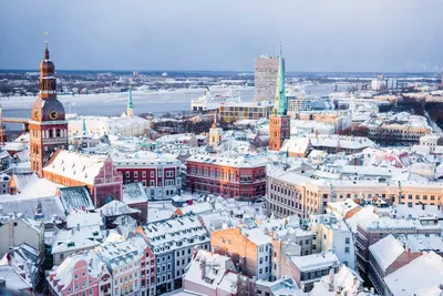 Snowy Riga, Latvia in January - sateless suitcase