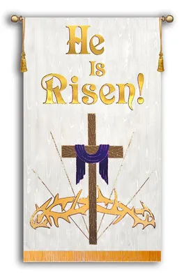 He is Risen! - with Cross, Drape, and Crown - Christian Banners for Praise  and Worship