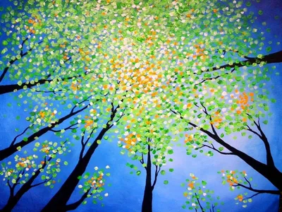 как легко нарисовать цветущее дерево ватными палочками - YouTube