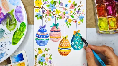Рисунок на пасху. Как нарисовать пасхальные яйца акварелью | Искусство  вырезания по бумаге, Рисунок, Пасхальные открытки