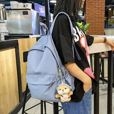 Женские рюкзаки, однотонный черный Вместительный рюкзак, модная  повседневная водонепроницаемая сумка на молнии, студенческий японский стиль  | AliExpress