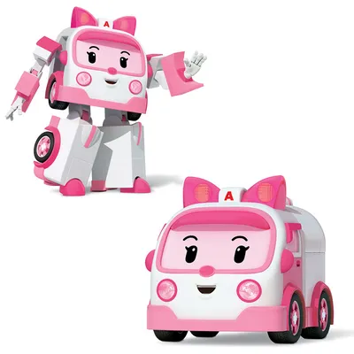 6Pcs Poli Robocar Transformation Robot Poli Amber Car Model Amber Helly  Mark Toy | eBay